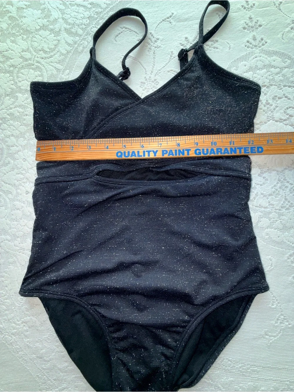 art class Girls Black Metallic Sparkle Cutout One Piece Swimsuit Size XL (14)